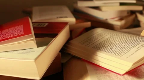 Stacked books (tracking motion) Video stock 8668111