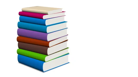 Stacked books on white background, 3d animation with alpha matte Stock Footage 50758116