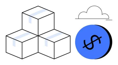 Stacked Boxes and Dollar Sign with Cloud Symbolizing E-commerce, Shipping, .. Stock Illustration