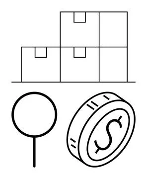 Stacked boxes, location pin, and dollar coin emphasizing shipping, supply cha Stock Illustration