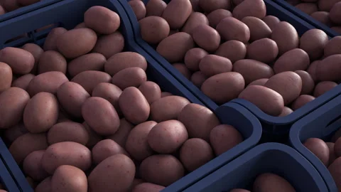 Stacked boxes of potatoes ready for sale. Vídeos de archivo 336327156