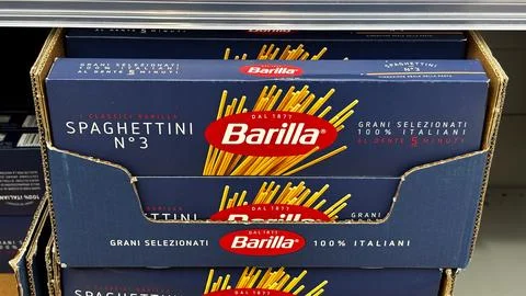 Stacked boxes of spaghetti Stock Photos