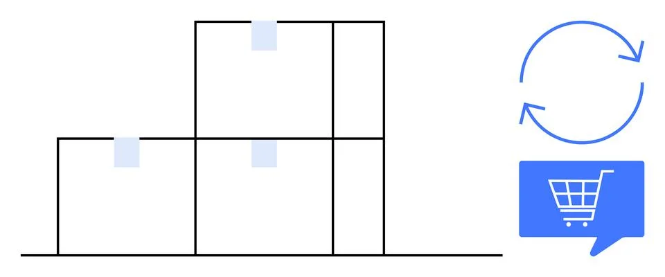 Stacked Boxes with Synchronization Arrows and Shopping Cart Symbol イラスト素材