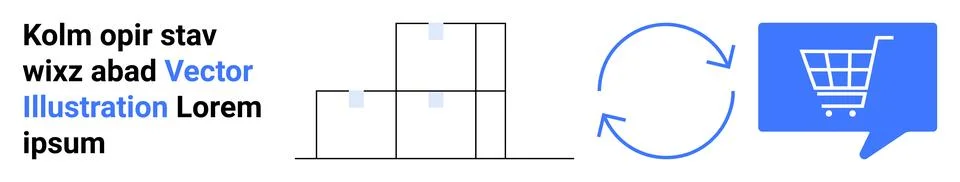 Stacked boxes, two circular arrows, shopping cart icon in speech bubble. Idea イラスト素材