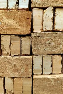 Stacked Brown Clay Bricks Pattern Texture Background Stock Photos