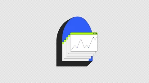 Stacked browser windows with line graph 2D cartoon object animation Stock Footage 320016095