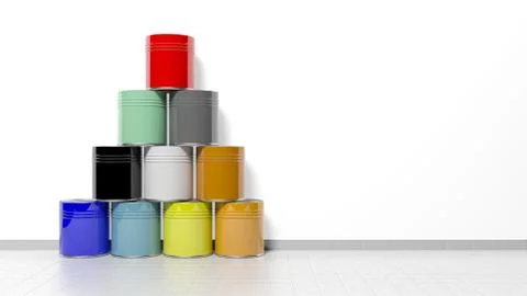 Stacked cans with paint on the floor Stock Illustration