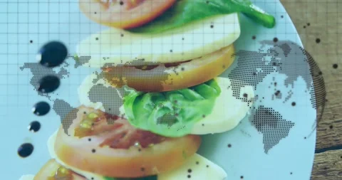 Stacked caprese staying still while camera moving down right, overlay shifting, Stock Footage 328347310