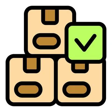 Stacked cardboard boxes with check mark indicating successful order fulfill.. Stock Illustration
