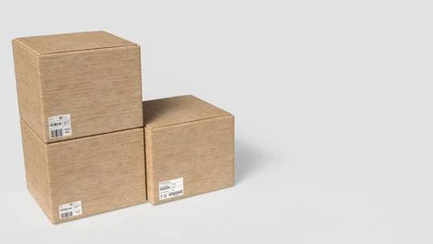Stacked Cardboard Shipping Boxes Isolated on Clean Light Background 3d render 스톡 일러스트