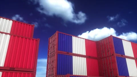 Stacked Cargo Containers in National Colors Symbolizing Trade and Logistics Stock Footage 331819643