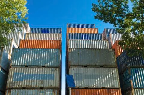Stacked cargo containers Stock Photos