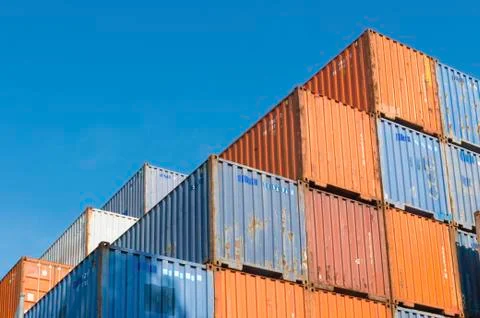 Stacked cargo containers Stock Photos