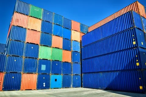 Stacked cargo containers Stock Photos