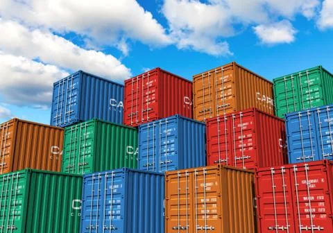 Stacked cargo containers in port 스톡 일러스트