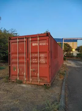 Stacked cargo containers in storage area photos Stock Photos