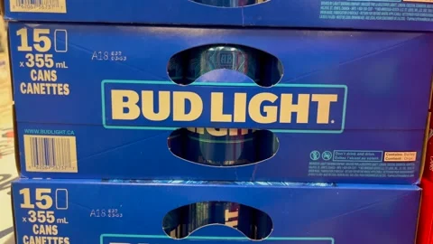 Stacked cases of Bud Light beer cans Stock-Footage 244659306