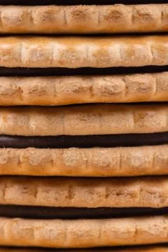 Stacked chocolate biscuits with copy space Stock Photos