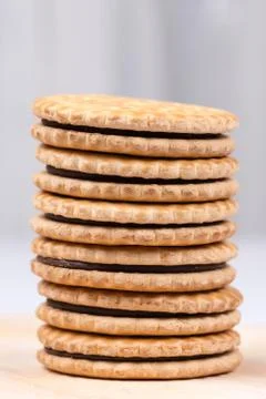 Stacked chocolate biscuits with copy space Stock Photos