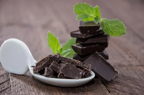 Stacked chocolate with mint Stock Photos