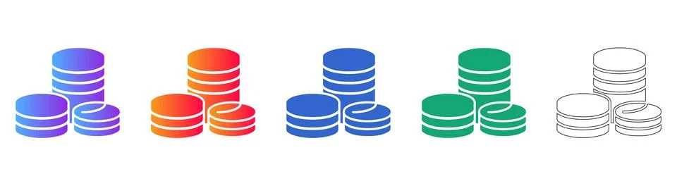 Stacked Coins and Data Discs Icon Set Finance and Storage Concept Stock Illustration