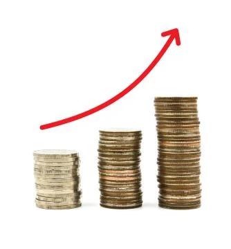 Stacked coins graph arrow Stock Illustration