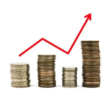 Stacked coins graph arrow Illustrazione stock