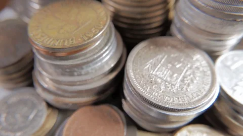 Stacked coins spinning Stock Footage 101509189