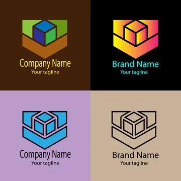 Stacked Color Block Cube logo design Stock Illustration