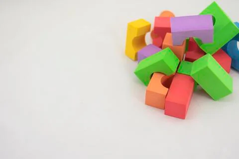 Stacked color blocks to make constructions for children Stock Photos