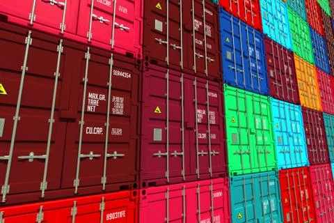 Stacked Colorful Cargo Containers. Illustrazione stock