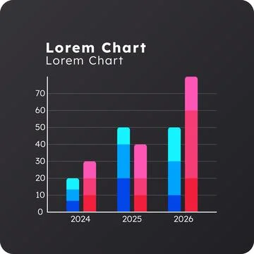 Stacked column chart dark slide chart Stock Illustration