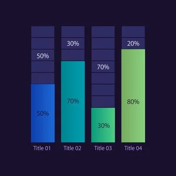 Stacked column infographic chart design template for dark theme Stock Illustration