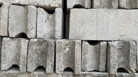 Stacked Concrete Cinder Blocks On Construction Site Close Up Stock Footage 347379335