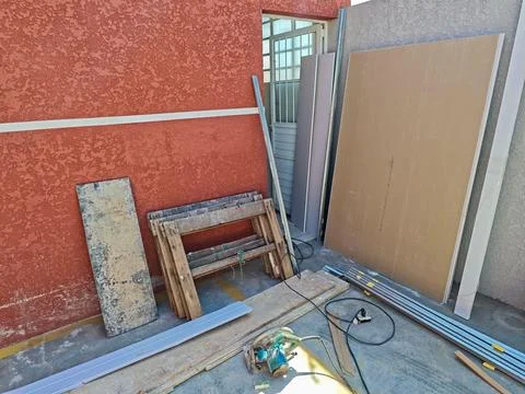 Stacked construction materials Stock Photos