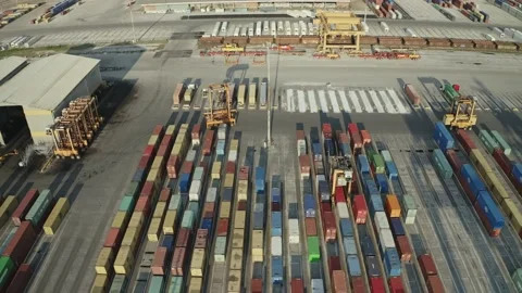 Stacked containers in the commercial dock.  Stock Footage 137158395