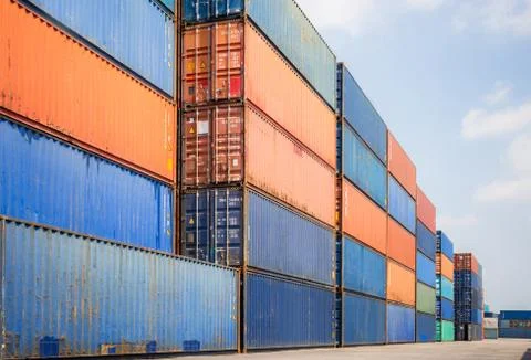 Stacked of containers in the container terminals, Industry and Transportation Stockfoto's