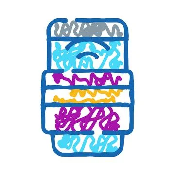 Stacked containers icon with colorful scribbles inside Stock Illustration
