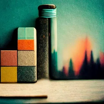 Stacked cubes in row in green background Stock Illustration