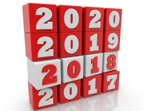 Stacked cubes in white and red color with New year change concept Stock Illustration