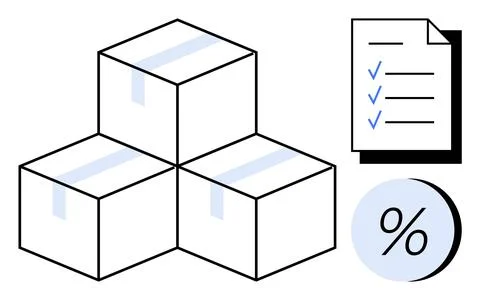 Stacked Delivery Boxes with Checklist and Percentage Symbol Representing Ef.. Stock Illustration