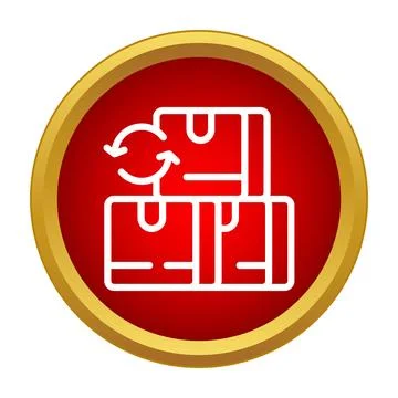 Stacked delivery boxes with return arrows on a red and gold icon Stock Illustration
