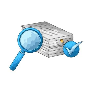 Stacked documents with checkmark and magnifier illustration Illustrazione stock