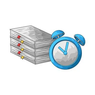 Stacked documents with clock illustration Illustrazione stock