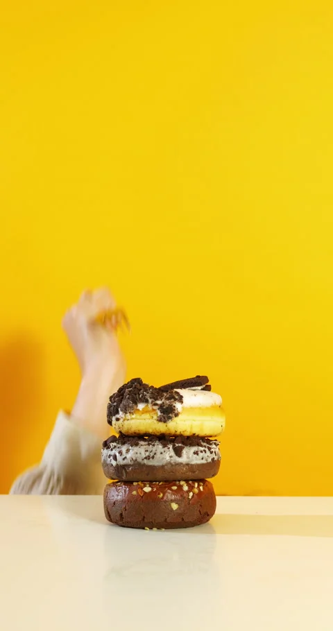 Stacked Donuts Forked Dramatically Stock Footage 310937575