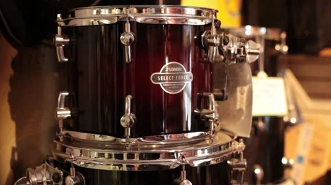 Stacked drum kit close up CU Stock Footage 56036378