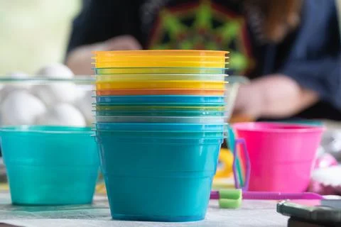 Stacked Egg Dying Containers Stock Photos