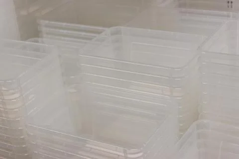 Stacked empty plastic box Foto stock