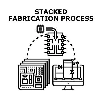 Stacked fabrication process for electronic microchip development Illustrazione stock
