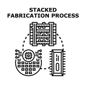 Stacked fabrication process for semiconductor manufacturing development Illustrazione stock